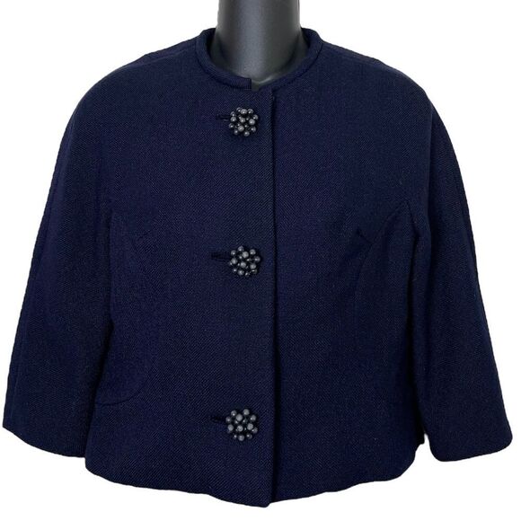 Hattie Carnegie Textured Jacket Vintage 50s Collarless Topper Crop Small Medium - Picture 10 of 10